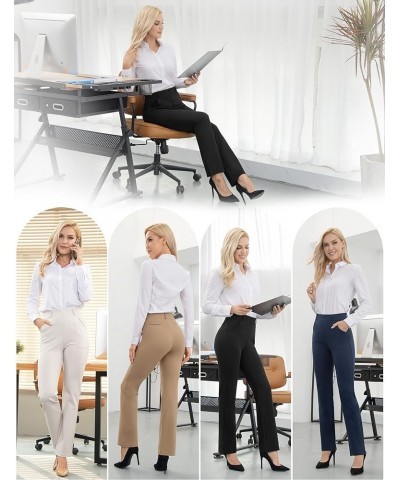 Dress Pants for Women Business Casual Stretch Pull On Women's Work Pants with Pockets Straight & Skinny Leg Beige-straight-27...