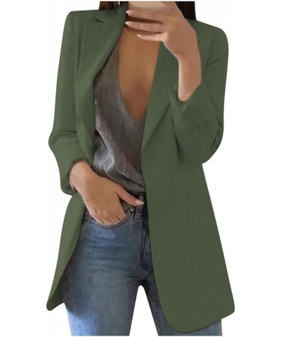 Women's Long Blazer Blazer Jackets Perfect for Casual Business Wear Solid Color Long Sleeve Blazers Army Green $9.33 Blazers