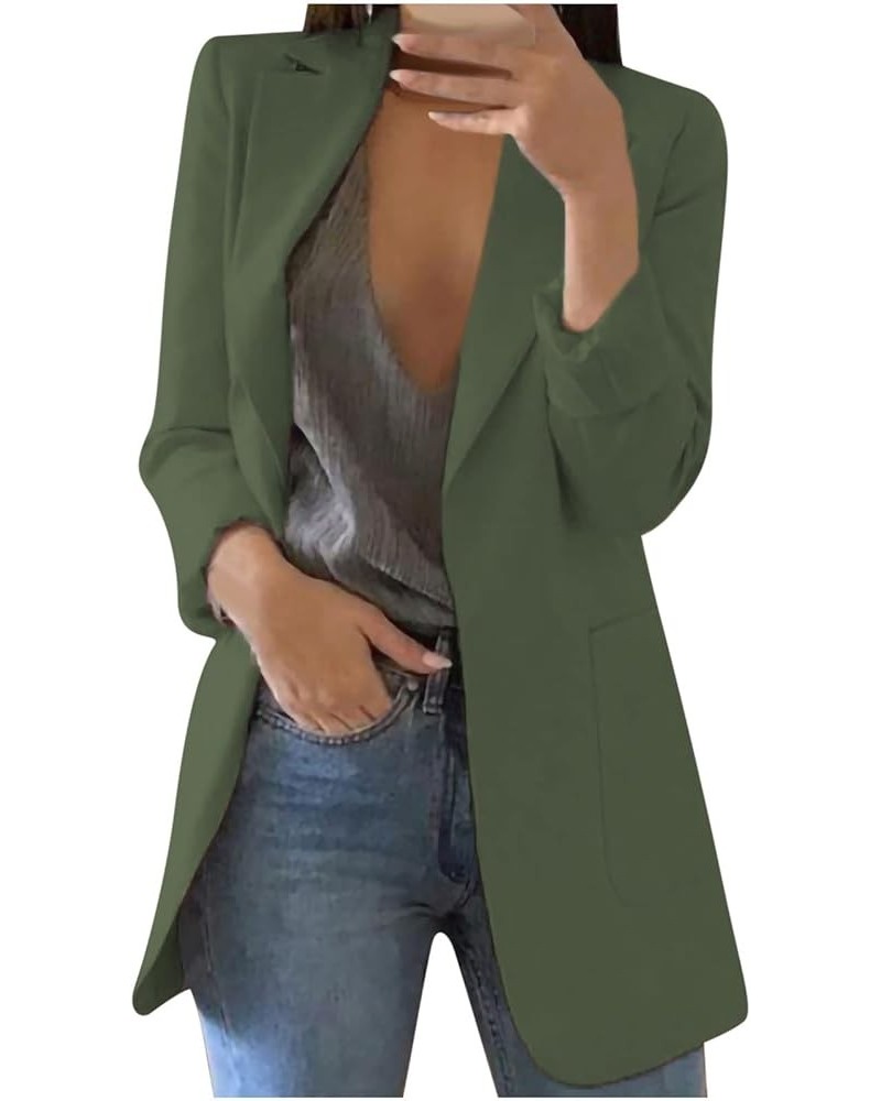 Women's Long Blazer Blazer Jackets Perfect for Casual Business Wear Solid Color Long Sleeve Blazers Army Green $9.33 Blazers