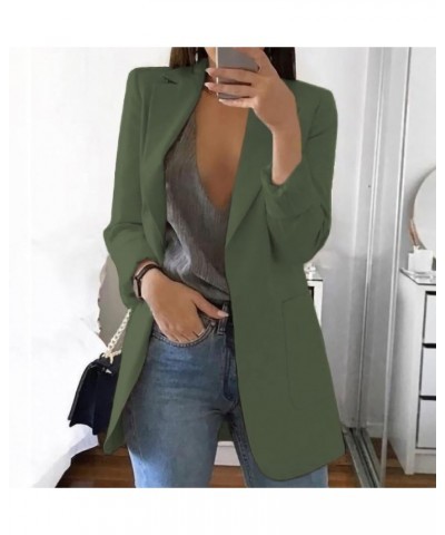 Women's Long Blazer Blazer Jackets Perfect for Casual Business Wear Solid Color Long Sleeve Blazers Army Green $9.33 Blazers