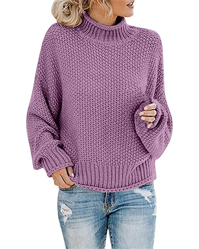 Womens Sweaters Turtleneck Oversized Sweaters Batwing Long Sleeve Pullover Loose Chunky Knit Jumper 01-purple $6.60 Sweaters