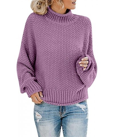 Womens Sweaters Turtleneck Oversized Sweaters Batwing Long Sleeve Pullover Loose Chunky Knit Jumper 01-purple $6.60 Sweaters