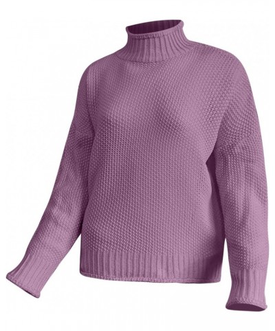 Womens Sweaters Turtleneck Oversized Sweaters Batwing Long Sleeve Pullover Loose Chunky Knit Jumper 01-purple $6.60 Sweaters