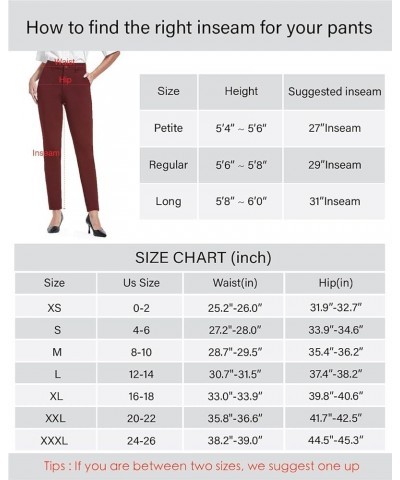 Dress Pants for Women Stretch Skinny Work Pants Comfy Slacks Business Casual Office Trousers Regular 29" Inseam Burgudny $22....