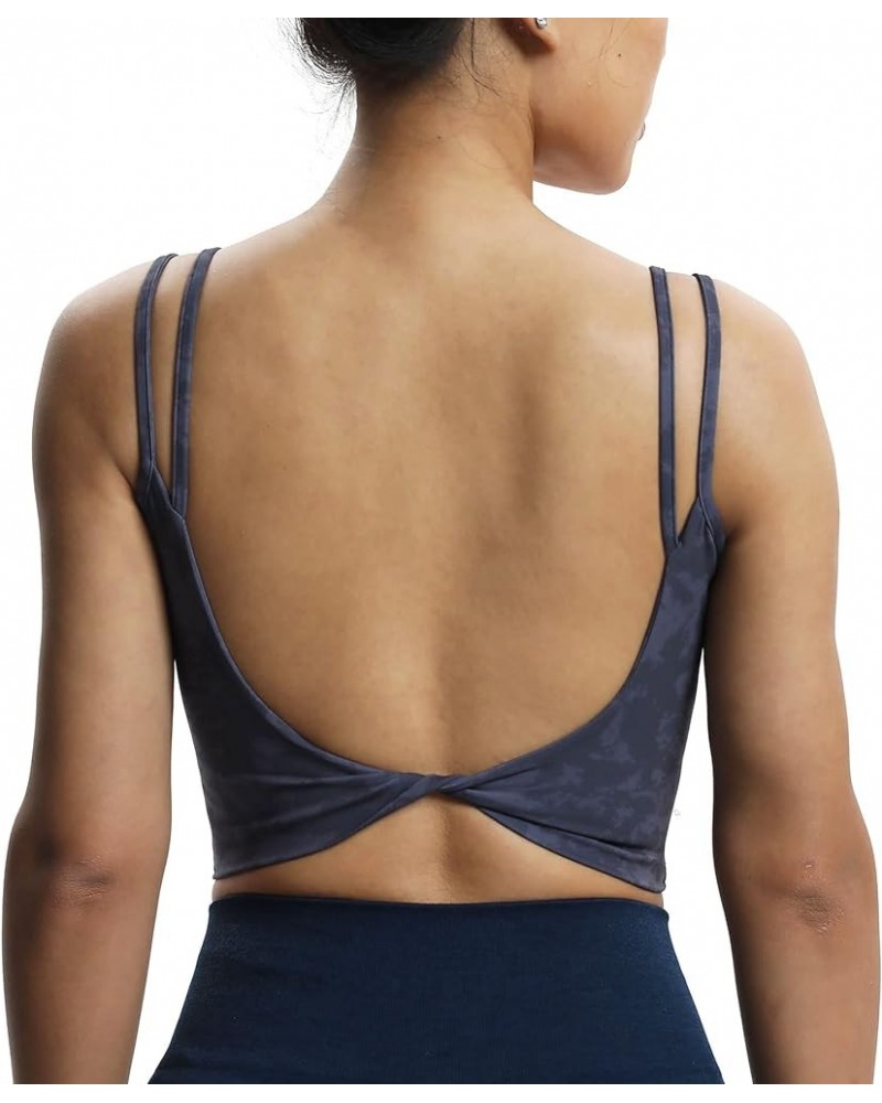 Women's Workout Sports Bras Fitness Padded Backless Yoga Crop Tank Top Twist Back Cami Cloud Navy $17.27 Lingerie