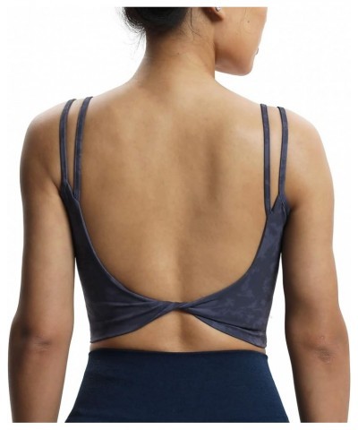 Women's Workout Sports Bras Fitness Padded Backless Yoga Crop Tank Top Twist Back Cami Cloud Navy $17.27 Lingerie