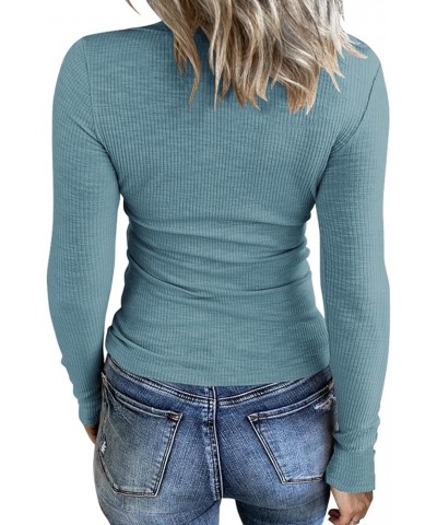 Women Casual Long Sleeve Tunic V-Neck Slim Fit T Shirts Basic Tee Tops Crew Neck Ribbed Knit Solid Shirt Bluish Grey $15.38 Tops