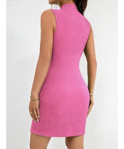 Women's 2 Piece Outfits Mock Neck Split Hem Vacation Set Tank Top and Bodycon Shorts Sets Hot Pink $18.55 Jumpsuits