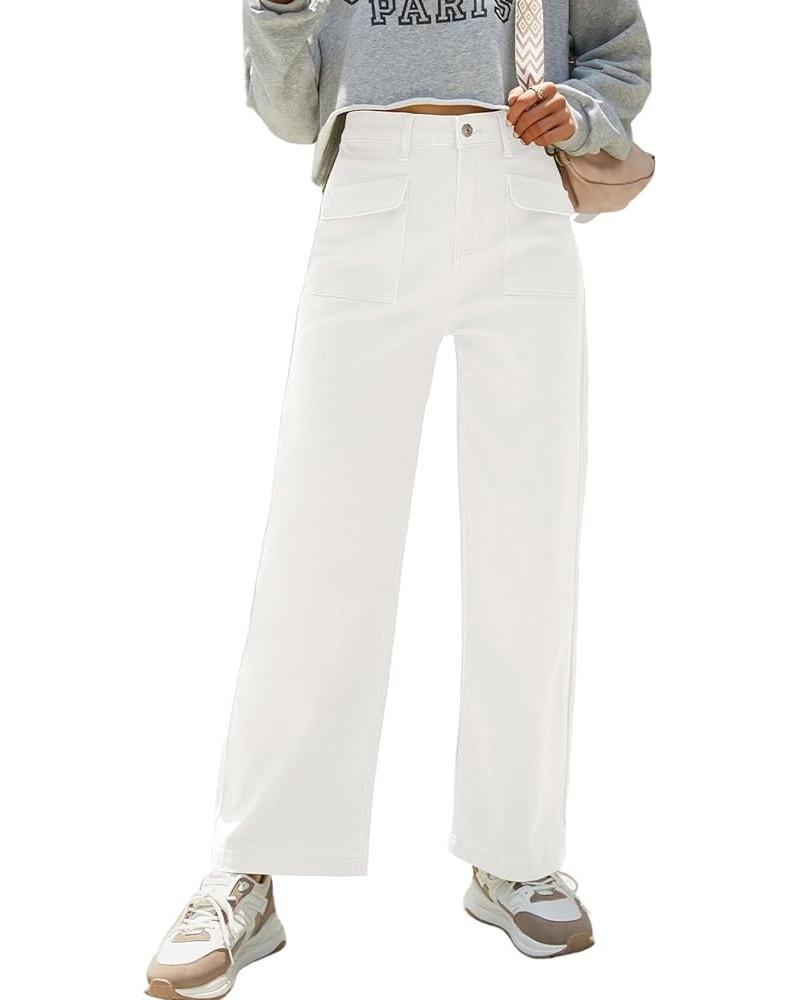 Womens Cargo Pants Women Baggy Wide Leg High Waist Casual Pants Jean Stretch Pants White $23.39 Jeans