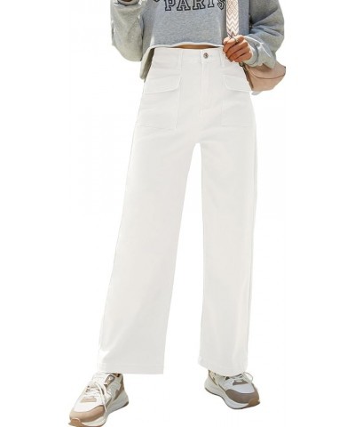 Womens Cargo Pants Women Baggy Wide Leg High Waist Casual Pants Jean Stretch Pants White $23.39 Jeans