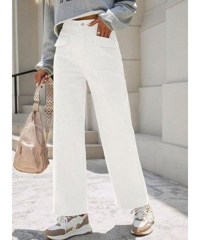 Womens Cargo Pants Women Baggy Wide Leg High Waist Casual Pants Jean Stretch Pants White $23.39 Jeans