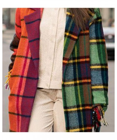 Women's Lightweight Notched Collar Tassel Fringe Hem Plaid Mid Long Pea Coat Overcoat Plaid $26.87 Coats