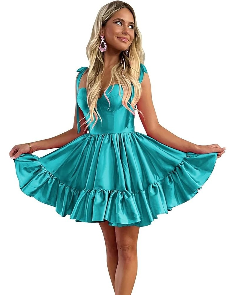 Short Homecoming Dresses for Teens Ruffles Hem Short Prom Dress A Line Satin Cocktail Gown Turquoise $29.39 Dresses