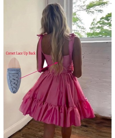 Short Homecoming Dresses for Teens Ruffles Hem Short Prom Dress A Line Satin Cocktail Gown Turquoise $29.39 Dresses