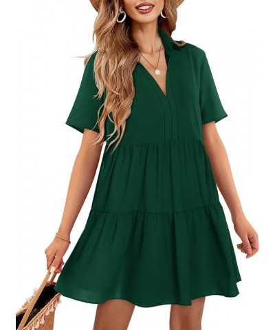 Women V Neck Dress Summer Short/Long Sleeve Flowy Tiered Shift Dresses A:green $23.50 Dresses