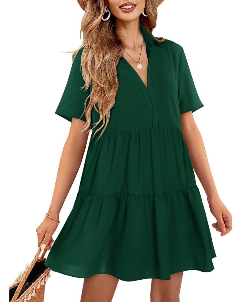 Women V Neck Dress Summer Short/Long Sleeve Flowy Tiered Shift Dresses A:green $23.50 Dresses