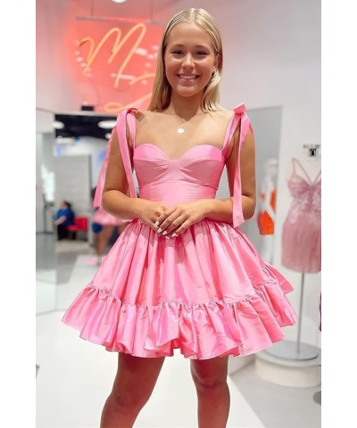 Short Homecoming Dresses for Teens Ruffles Hem Short Prom Dress A Line Satin Cocktail Gown Turquoise $29.39 Dresses