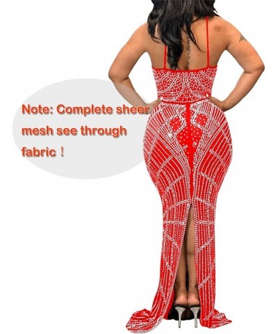 Women's Sexy Elegant Rhinestone Bodycon Dress Party Club Night Outfit Hot Drilling Clubwear C Red $25.18 Dresses