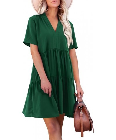 Women V Neck Dress Summer Short/Long Sleeve Flowy Tiered Shift Dresses A:green $23.50 Dresses