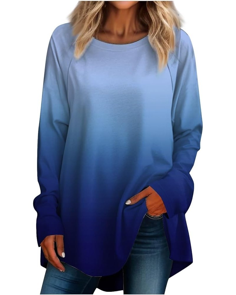 Long Sleeve T Shirt,Women's Fashion Daily Versatile Casual Round Neck Three Quarter Sleeve Printed Top 5-dark Blue $10.09 Act...