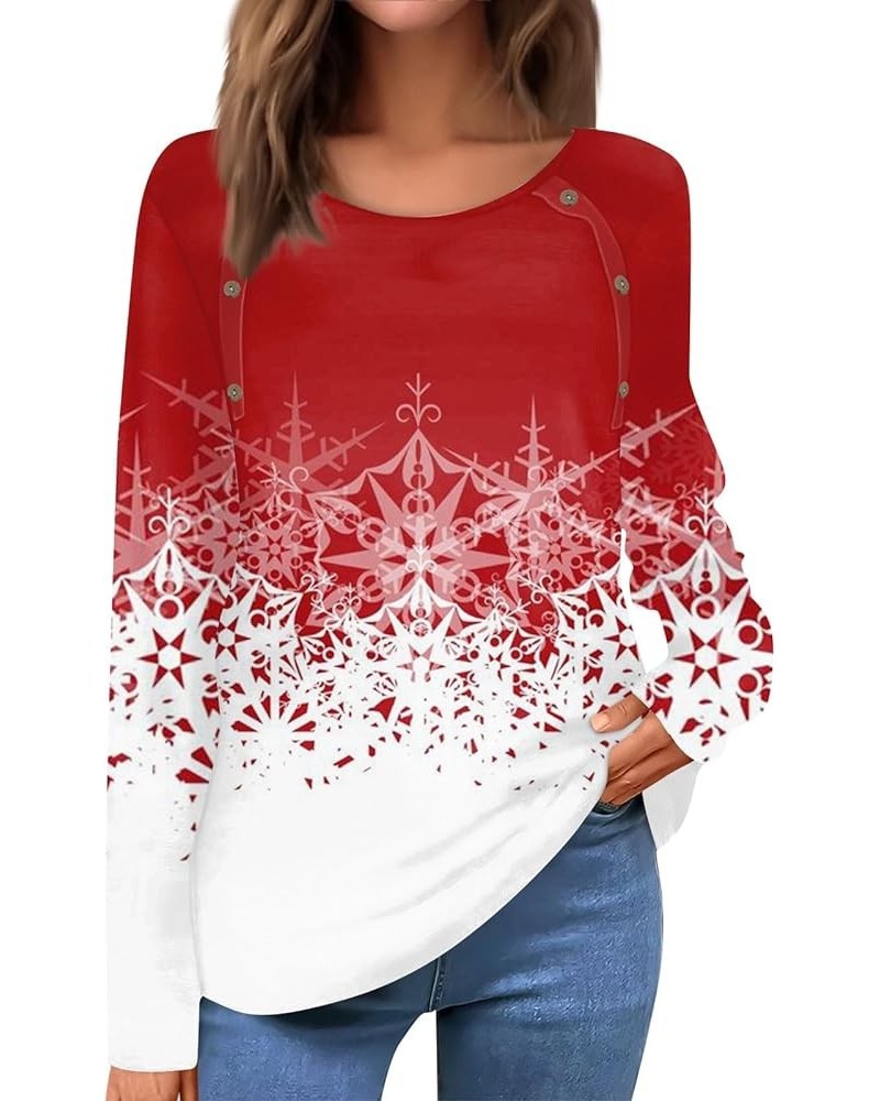 Tops for Women Trendy,Women's Fashion Casual Round Neck Long Sleeve Christmas Print Button Decorated T-Shirt Top 2-red $9.68 ...