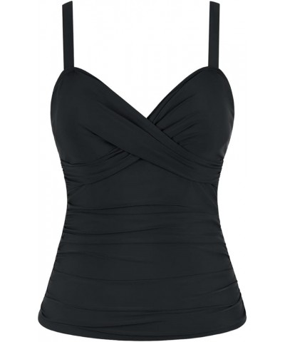 Women's Underwire Tankini Top Ruched Tummy Control Bathing Suit Tops Twist V Neck Swim Top Swimwear Only Black $21.99 Swimsuits