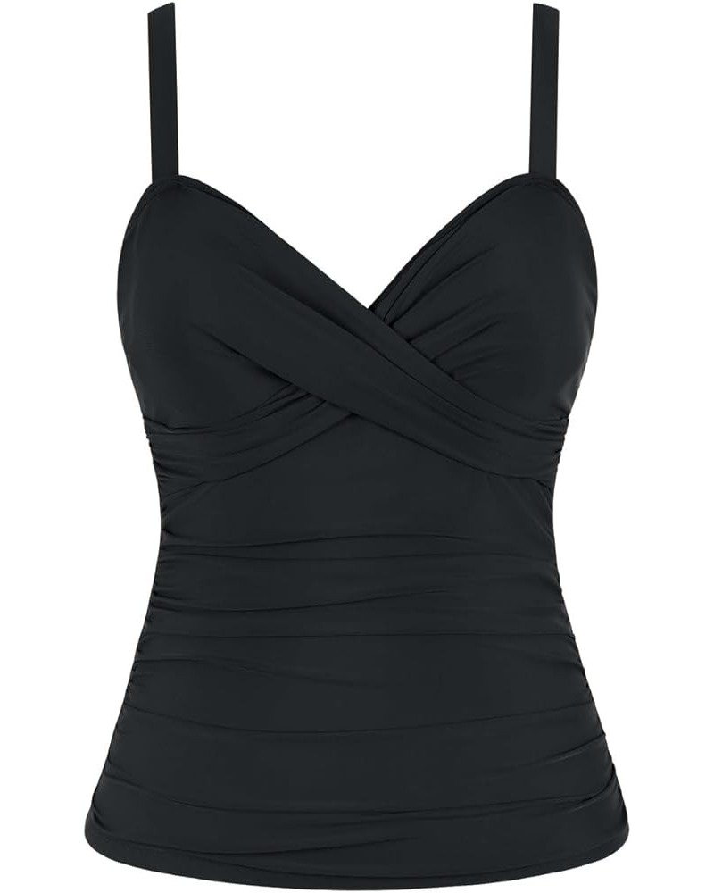 Women's Underwire Tankini Top Ruched Tummy Control Bathing Suit Tops Twist V Neck Swim Top Swimwear Only Black $21.99 Swimsuits