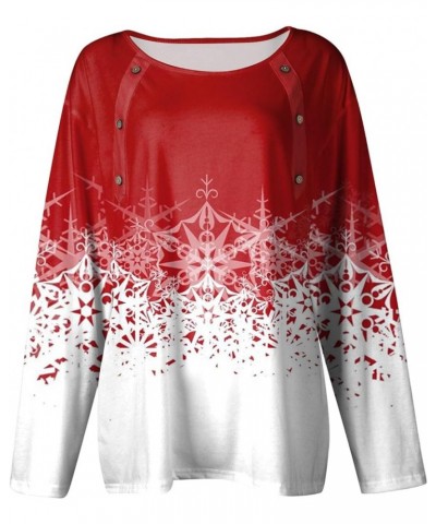 Tops for Women Trendy,Women's Fashion Casual Round Neck Long Sleeve Christmas Print Button Decorated T-Shirt Top 2-red $9.68 ...