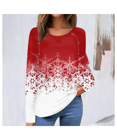 Tops for Women Trendy,Women's Fashion Casual Round Neck Long Sleeve Christmas Print Button Decorated T-Shirt Top 2-red $9.68 ...