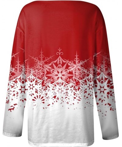 Tops for Women Trendy,Women's Fashion Casual Round Neck Long Sleeve Christmas Print Button Decorated T-Shirt Top 2-red $9.68 ...