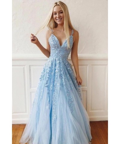 Women's Floral Spaghetti Straps Long Prom Dress with Applique Elegant V Neck Pleated Tulle Formal Evening Dresses Peacock $30...