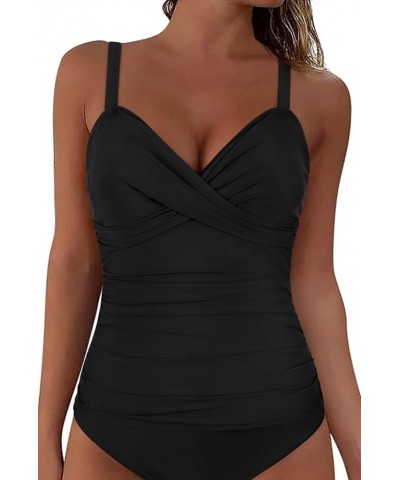 Women's Underwire Tankini Top Ruched Tummy Control Bathing Suit Tops Twist V Neck Swim Top Swimwear Only Black $21.99 Swimsuits