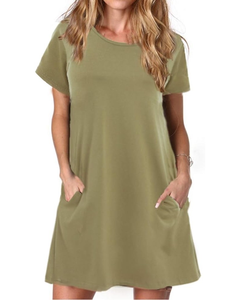 Alaster Women’s Casual Summer T Shirt Dress Loose Short Sleeve Tunic Dress with Pocket for Women C-olive Green $19.79 Dresses