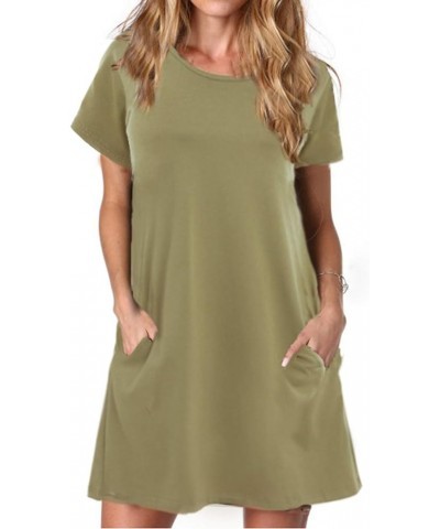 Alaster Women’s Casual Summer T Shirt Dress Loose Short Sleeve Tunic Dress with Pocket for Women C-olive Green $19.79 Dresses