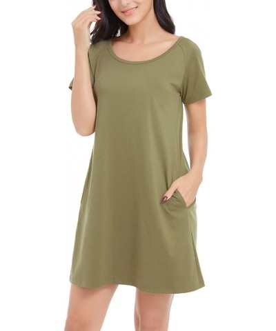 Alaster Women’s Casual Summer T Shirt Dress Loose Short Sleeve Tunic Dress with Pocket for Women C-olive Green $19.79 Dresses