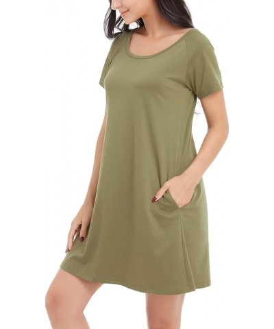 Alaster Women’s Casual Summer T Shirt Dress Loose Short Sleeve Tunic Dress with Pocket for Women C-olive Green $19.79 Dresses