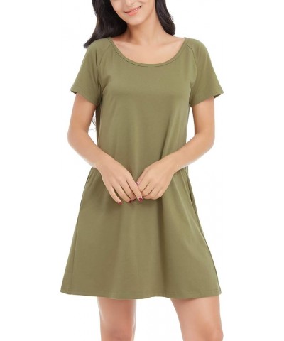 Alaster Women’s Casual Summer T Shirt Dress Loose Short Sleeve Tunic Dress with Pocket for Women C-olive Green $19.79 Dresses