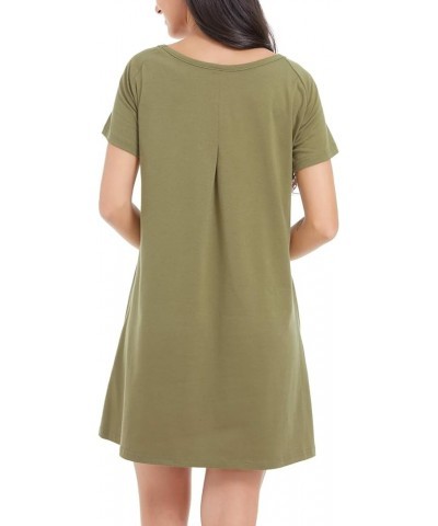 Alaster Women’s Casual Summer T Shirt Dress Loose Short Sleeve Tunic Dress with Pocket for Women C-olive Green $19.79 Dresses