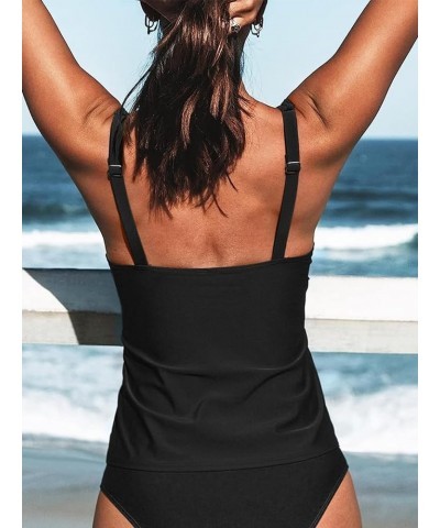 Women's Underwire Tankini Top Ruched Tummy Control Bathing Suit Tops Twist V Neck Swim Top Swimwear Only Black $21.99 Swimsuits