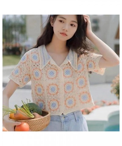 Short Sleeve Crochet Openwork Knit Blouse Cardigan V-Neck Button Crop Top for Women Girls V-Neck Button Cardigan Pink $11.39 ...