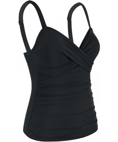 Women's Underwire Tankini Top Ruched Tummy Control Bathing Suit Tops Twist V Neck Swim Top Swimwear Only Black $21.99 Swimsuits