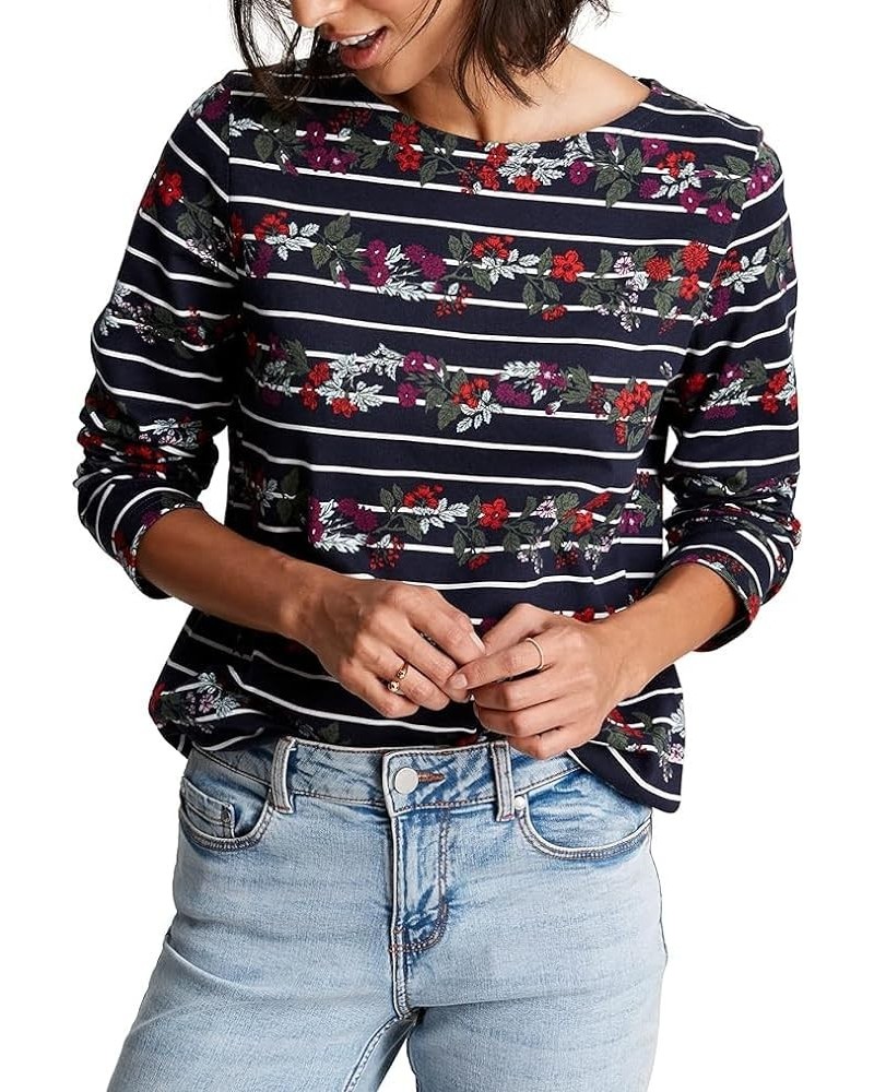 Women's Harbour Print Long Sleeve Jersey Top Navy Floral Stripe $19.80 T-Shirts