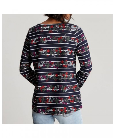 Women's Harbour Print Long Sleeve Jersey Top Navy Floral Stripe $19.80 T-Shirts