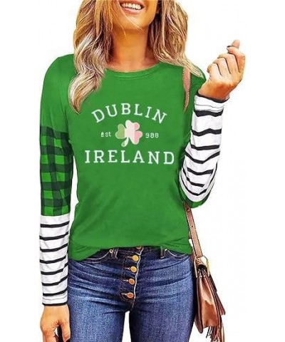 St. Patrick's Day Tshirt Women Lucky Clover Print Irish Shirt Splicing Long Sleeve Raglan Tees Baseball Tops Green-3 $12.15 T...