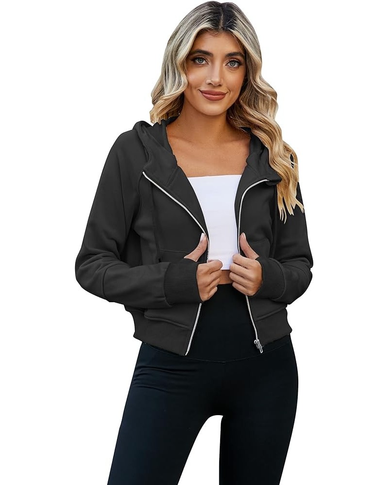 Women's Full Zip Hoodies Crop Tops Y2k Hoodie Sweatshirt Long Sleeve Casual Jackets with Thumb Hole Pockets Black $16.51 Hood...