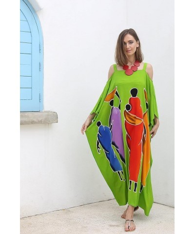 Womens Kaftan Maxi Dress Cold Shoulder Casual Long Beach Cover Up Plus Size Caftan Family Fuchsia $22.64 Swimsuits