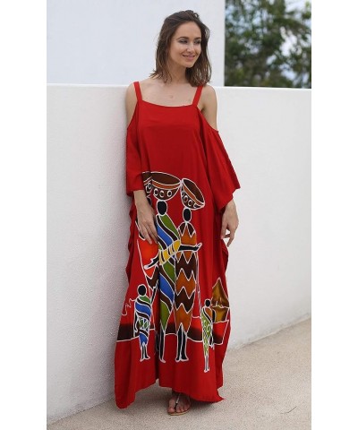 Womens Kaftan Maxi Dress Cold Shoulder Casual Long Beach Cover Up Plus Size Caftan Family Fuchsia $22.64 Swimsuits