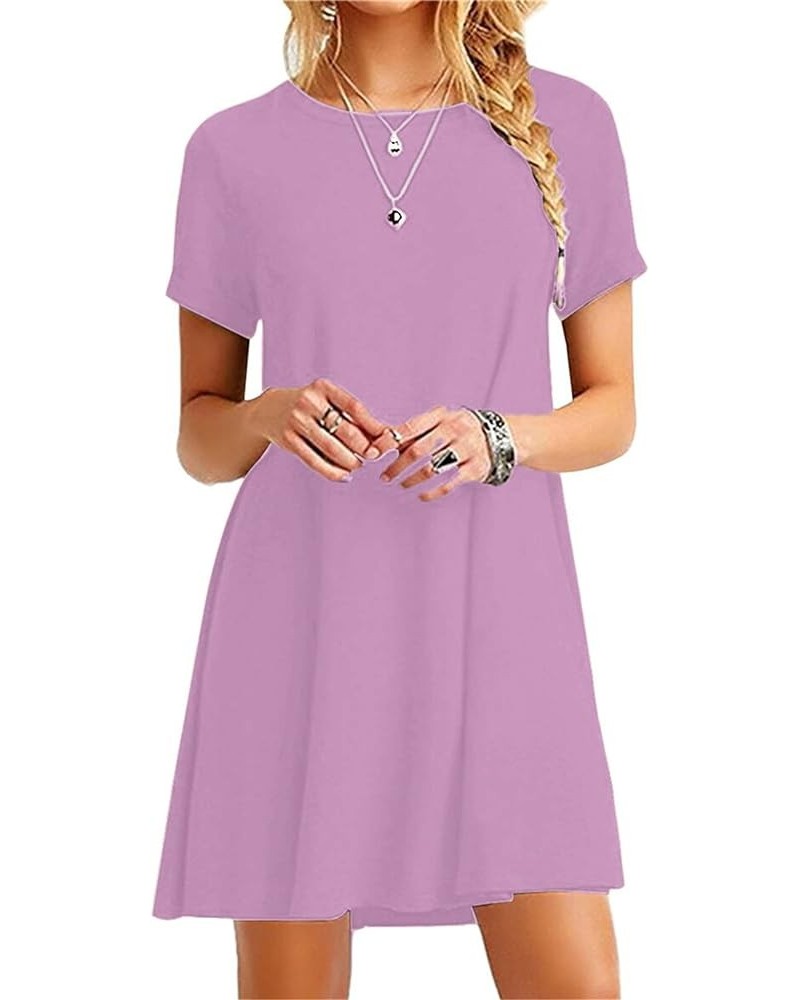 Womens Short Sleeve Ombre Dress Summer Casual T-Shirt Dresses Loose Fit Gradient Sundress Plus Size Solid Light Purple $14.74...