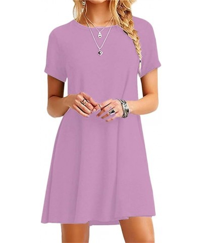 Womens Short Sleeve Ombre Dress Summer Casual T-Shirt Dresses Loose Fit Gradient Sundress Plus Size Solid Light Purple $14.74...