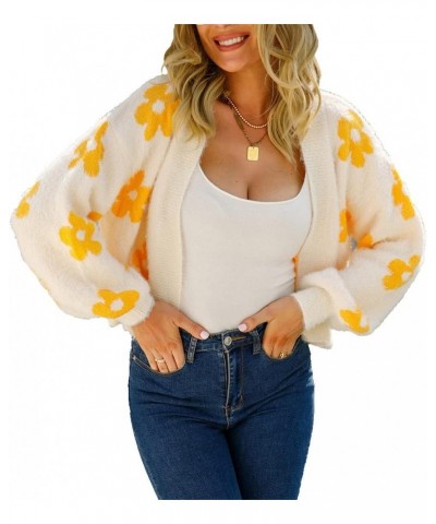 Women's Long Sleeve Open Front Cardigan Loose Knit Sweater Cardigans Floral Casual Outerwear Beige $18.86 Sweaters